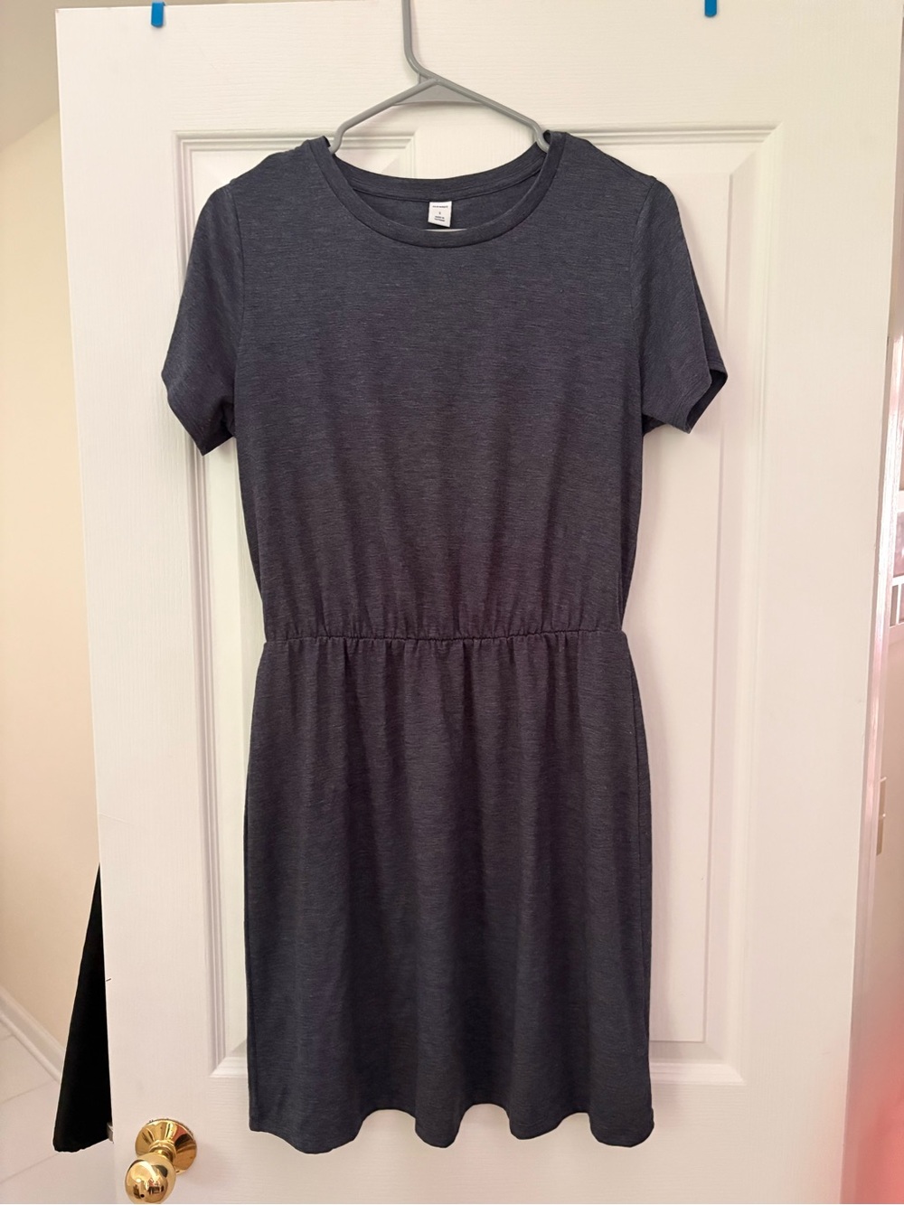 Old Navy Charcoal Short-Sleeve Elastic-Waist Mini Dress
